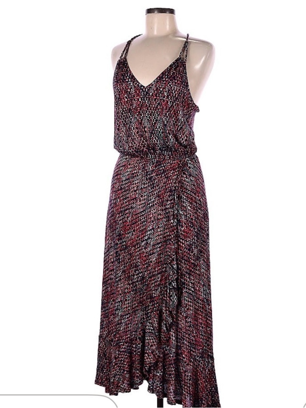 Ella Moss Multicolor Spaghetti-Strap Midi Dress in Fushia, Navy Blue & Turquoise